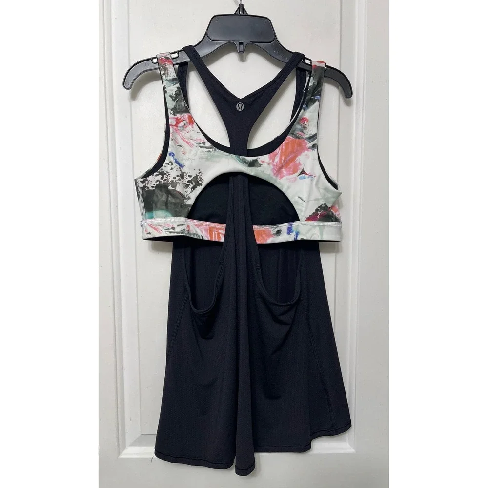 Lululemon All Sport Support Tank Size 10 in Black‎ Pigment Wave Multi